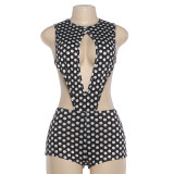 Women Winter Polka Dot Sexy Hollow-Out Bodysuit and Shorts Two-Piece Set