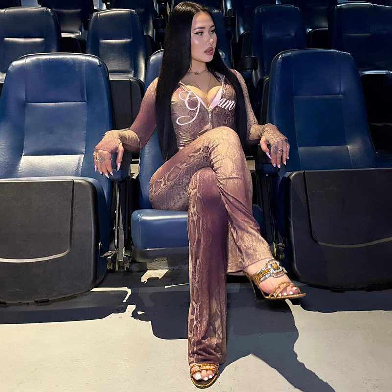 Women Autumn/Winter Top Print Long Pants Two-Piece Set