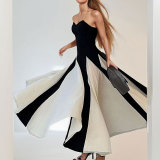Women Autumn Elegant Bell Bottom Sleeve Solid Dress
