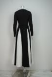 Women Autumn Elegant Bell Bottom Sleeve Solid Dress