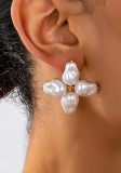 Women elegant Irregular Shaped Faux Pearl Four-Leaf Petal Earrings