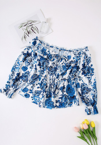 Women Summer Off-Shoulder Floral Off-Shoulder Long-Sleeved Shirt