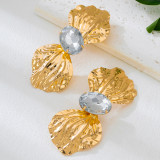 Women elegant gold diamond-encrusted metal stud earrings