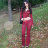 Women Autumn/Winter Top Print Long Pants Two-Piece Set