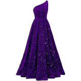 Women Sequined Bridesmaid Sleeveless One-Shoulder Prom Dress（Processing time need 3-6 days）