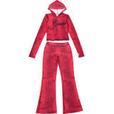 Women Autumn/Winter Top Print Long Pants Two-Piece Set