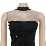 Women Elegant Beaded Strapless Bodycon Dress
