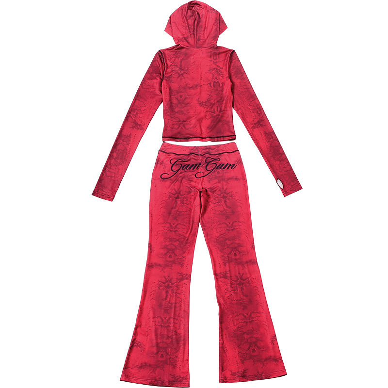 Women Autumn/Winter Top Print Long Pants Two-Piece Set