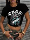 Women Printed Short-Sleeved Crop Top