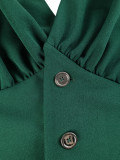 Women V-Neck Pleated Top and Wide-Leg Pants Two-Piece Set