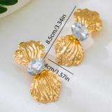 Women elegant gold diamond-encrusted metal stud earrings