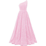 Women Sequined Bridesmaid Sleeveless One-Shoulder Prom Dress（Processing time need 3-6 days）