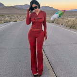 Women Autumn/Winter Top Print Long Pants Two-Piece Set