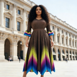 Women's Fall Plus Size Chic V-Neck Ombre Dress