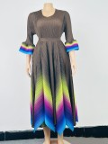 Women's Fall Plus Size Chic V-Neck Ombre Dress