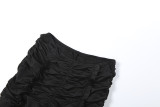 Women's Fall/Winter Deep V-Neck Halter Top with Pleated Tie-Front Capri Pants Two-Piece Set