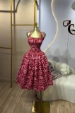 Women's Winter Strap Halter Neck Print Ruched Dress