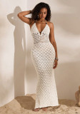 Women's Solid Sexy V-Neck Knitted Beach Cover-Up Dress