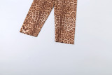 Women's Fall/Winter Leopard Print Long Sleeve Top Slim-Fit Capri Pants Set