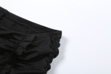 Women's Fall/Winter Deep V-Neck Halter Top with Pleated Tie-Front Capri Pants Two-Piece Set