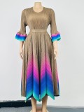 Women's Fall Plus Size Chic V-Neck Ombre Dress