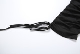 Women's Fall/Winter Deep V-Neck Halter Top with Pleated Tie-Front Capri Pants Two-Piece Set