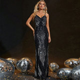 Women's Dark Strap Sequin Mermaid Party Dress