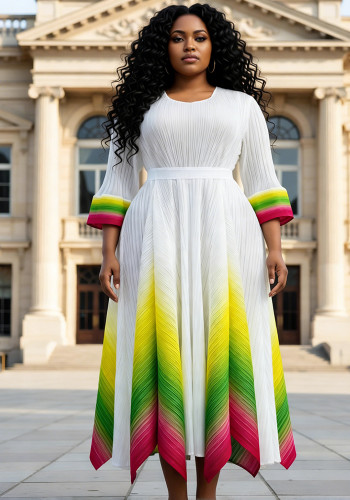 Women's Fall Plus Size Chic V-Neck Ombre Dress