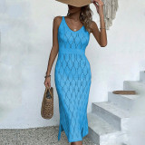 Women's Summer Solid Sexy Knitted Beach Cover-Up Dress