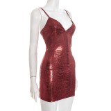 Women's Winter Solid Color Sleeveless Patchwork Shiny Strap Tight-Fitting Short Dress