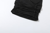 Women's Fall/Winter Deep V-Neck Halter Top with Pleated Tie-Front Capri Pants Two-Piece Set
