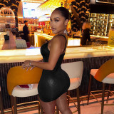 Women's Winter Solid Color Sleeveless Patchwork Shiny Strap Tight-Fitting Short Dress
