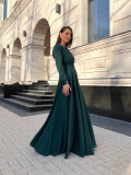 Women's Sexy Deep V-Neck Long Sleeve Pleated Dress