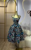 Women's Winter Strap Halter Neck Print Ruched Dress