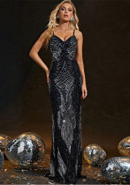 Women's Dark Strap Sequin Mermaid Party Dress