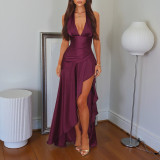 Women's Chic Slim Waith Slit Dress Evening Gown