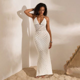 Women's Solid Sexy V-Neck Knitted Beach Cover-Up Dress
