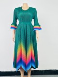 Women's Fall Plus Size Chic V-Neck Ombre Dress