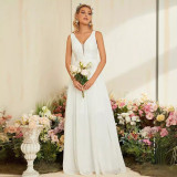 Women's Deep V-Neck Wedding Bridesmaid Dress
