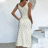 Women's Summer Solid Sexy Knitted Beach Cover-Up Dress