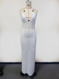 Women's Solid Sexy V-Neck Knitted Beach Cover-Up Dress