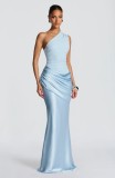 Women's One-Shoulder Slash Neck Satin Bodycon Long Dress