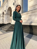 Women's Sexy Deep V-Neck Long Sleeve Pleated Dress