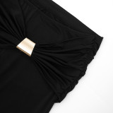 Women's Fall Halter Neck Low Back Tie-Front Top Metal Buttons Flared Pants Two-Piece Set
