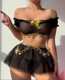 Women's Lingerie Off-Shoulder Sequin Mesh Two-Piece Skirt Set