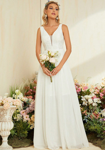 Women's Deep V-Neck Wedding Bridesmaid Dress