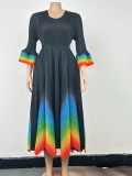 Women's Fall Plus Size Chic V-Neck Ombre Dress