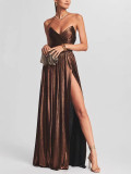 Women Strapless Ruffled Slit Sleeveless Dress