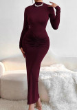 Women Sexy Solid Pleated Maxi Dress