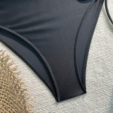 Women Sexy Solid Drawstring One-Piece Swimsuit